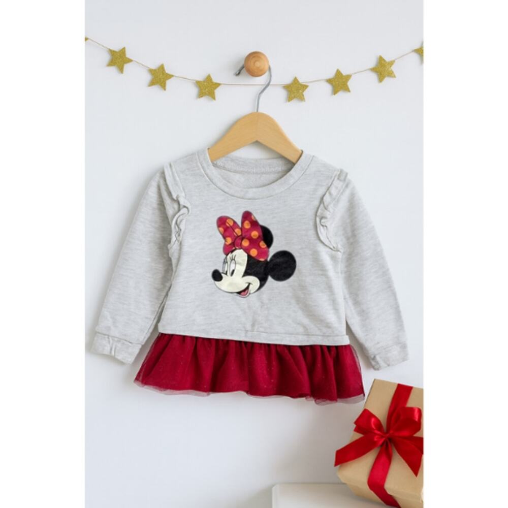 Disney Minnie Mouse Sparkly Tulle Skirted Sweatshirt – Size 4T – Red & Gray
